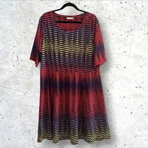 Triste Womens Dress 3X Scoop Neck Elbow Sleeve Stretchy Pullover Geometric Print